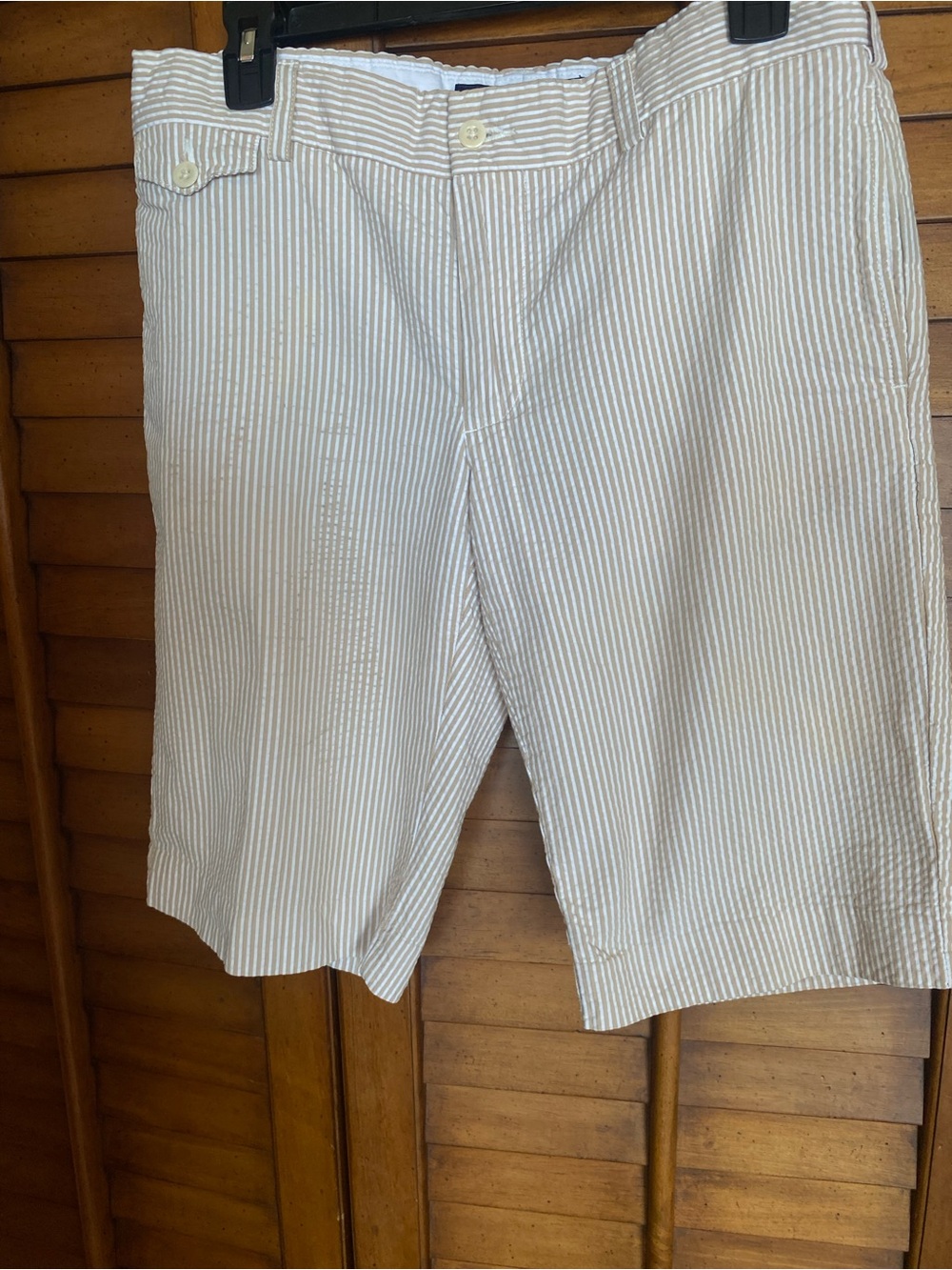 Ralph Lauren women’s  Flat Front Shorts — White & Tan Stripe